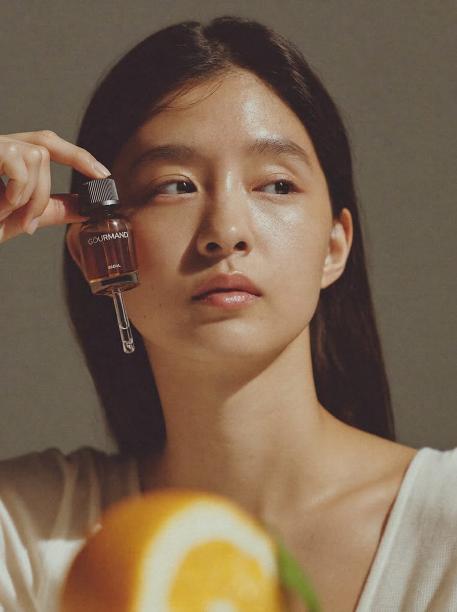 유자 글로우 세럼을 사용하는 모델